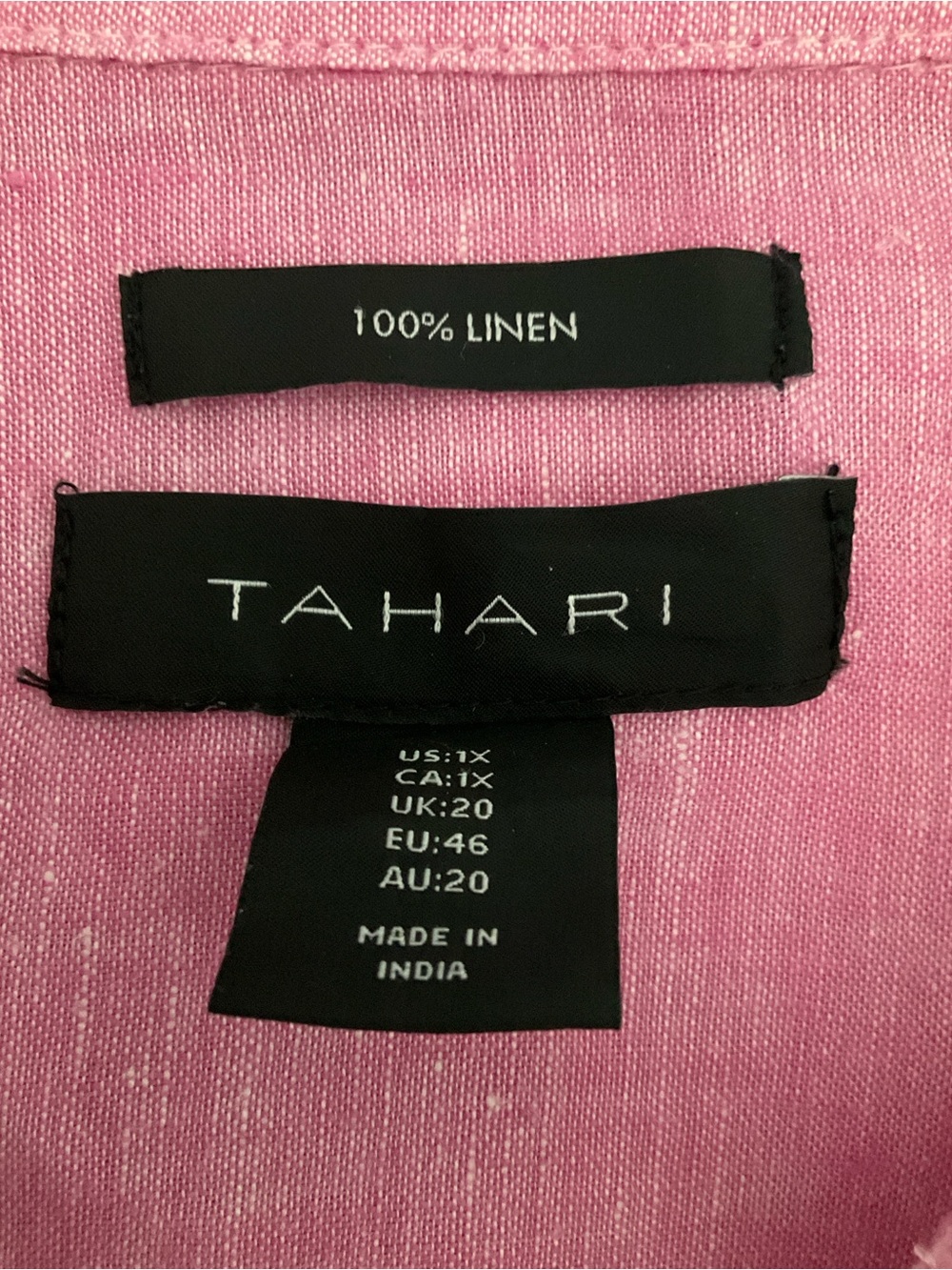 Tahari Pink 100% Linen Tunic Top V-Neck Side Button Detail Size 1X - Picture 10 of 10